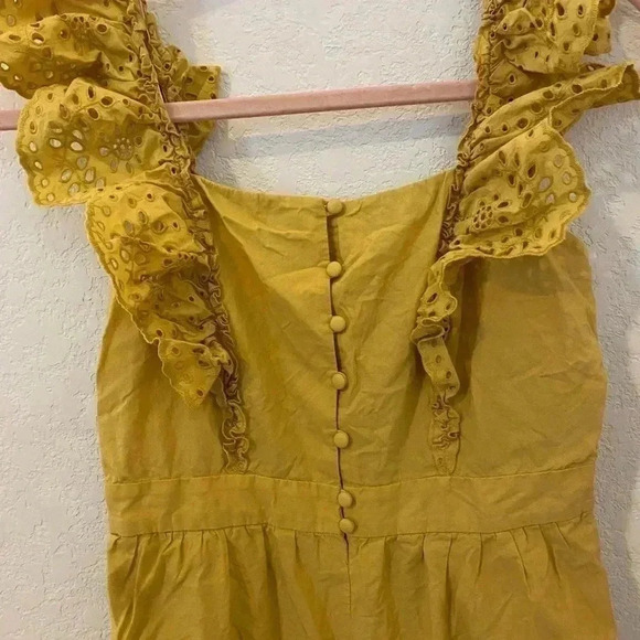 Madewell Mustard Yellow Eyelet Frilled Strap Jumpsuit Size 00 - Picture 4 of 10